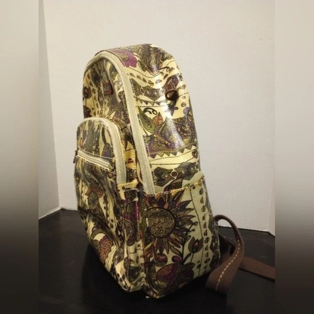 Sakroots Backpack‎ Small Tan Multi Owl Floral Festival Everyday Cute Bag